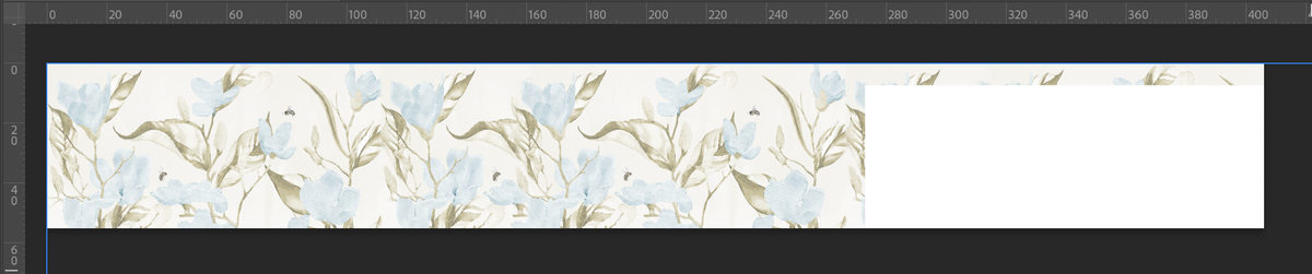Custom "Blue and Cream Magnolia" Oversized Wall Mural 55" tall x 406" wide with header of 7.25" tall 133" from right side of design