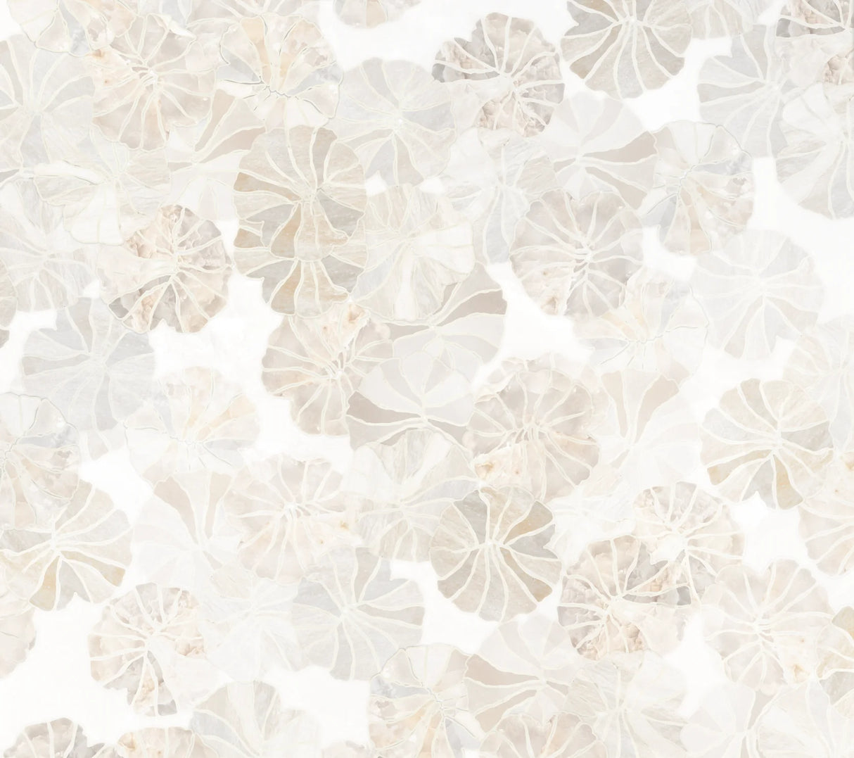 This is the original large pattern interior wallpaper design created by famous abstract artist, Fran Maass Katz. This stunning floral wallpaper design is a sophisticated combination of beige tones, stone textures and patterns. The design is a great addition to bathroom decor, coastal vacation properties, airbnbs and spas. The wallpaper design is available in prepasted or peel and stick materials.