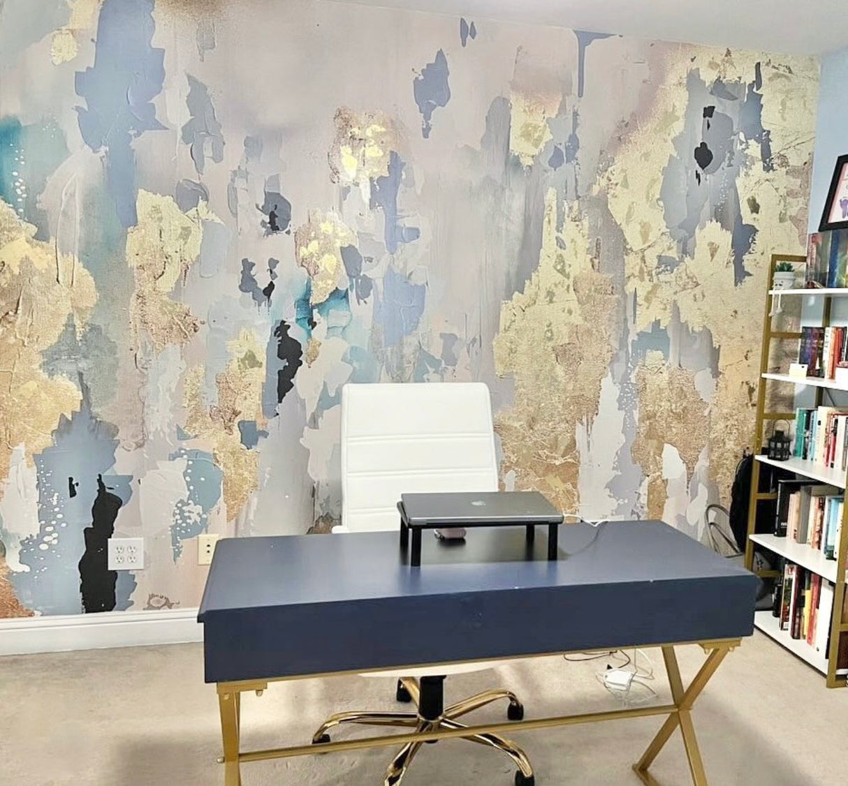 "Emily" Wallpaper | Blue, Cream, Gray Design | Oversized Wall Mural By Vivian Ferne