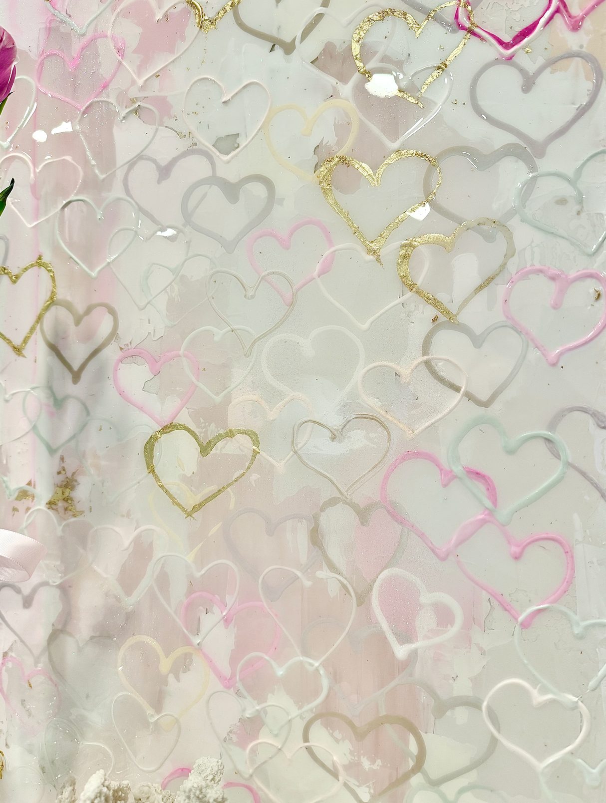 Set of Two Original  Paintings! Blush Heart Flutter Canvas 16" Tall x 40" wide each covered in high gloss resin