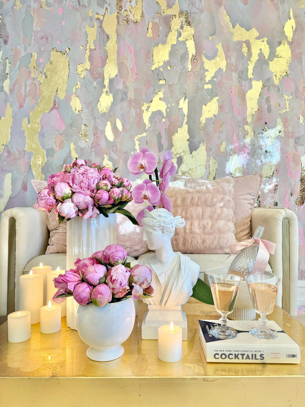 "Brunch Punch" Blush and Gold Vivian Ferne Wallpaper Wall Mural