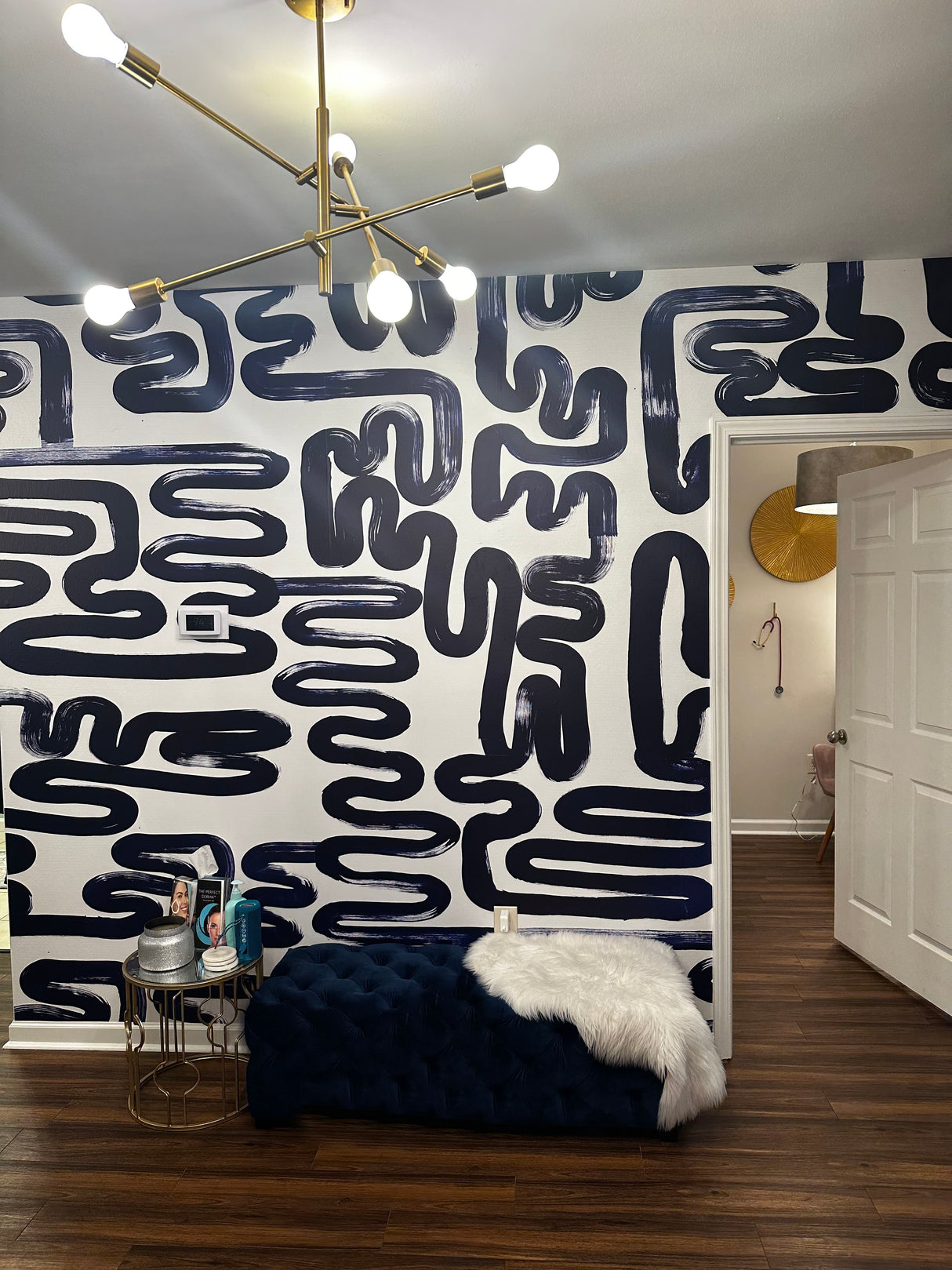 Custom "Navy Brushstroke" Oversized Wall Mural 2 sections 4' wide x 11' tall and two sections 7' wide x 16' tall Prepasted