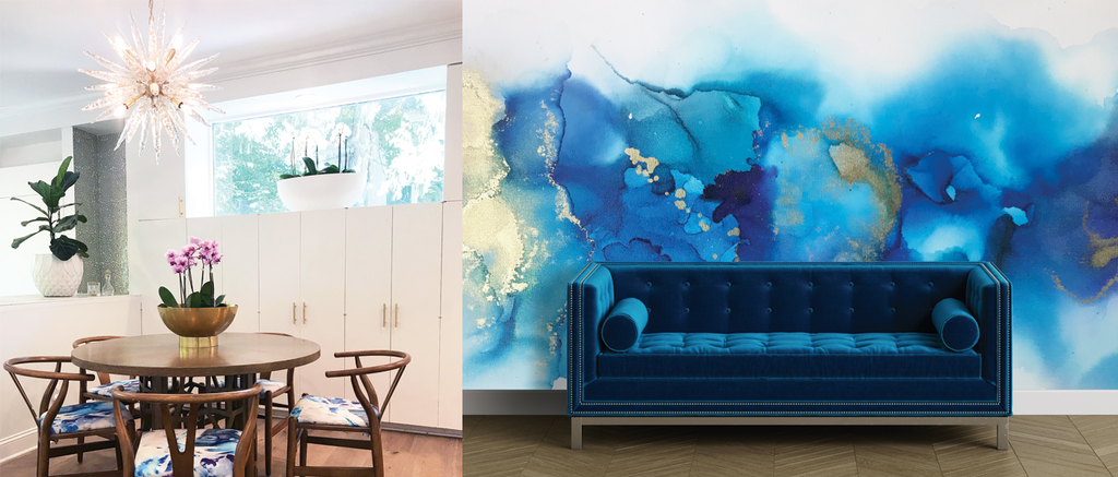 Abstract blues and golds custom interior designer art