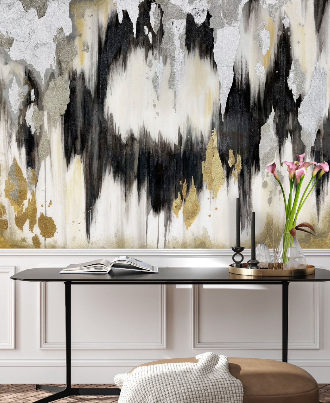 Custom Wallpaper - "Black Geode" - 10' Tall x 21' Wide - French Luxe