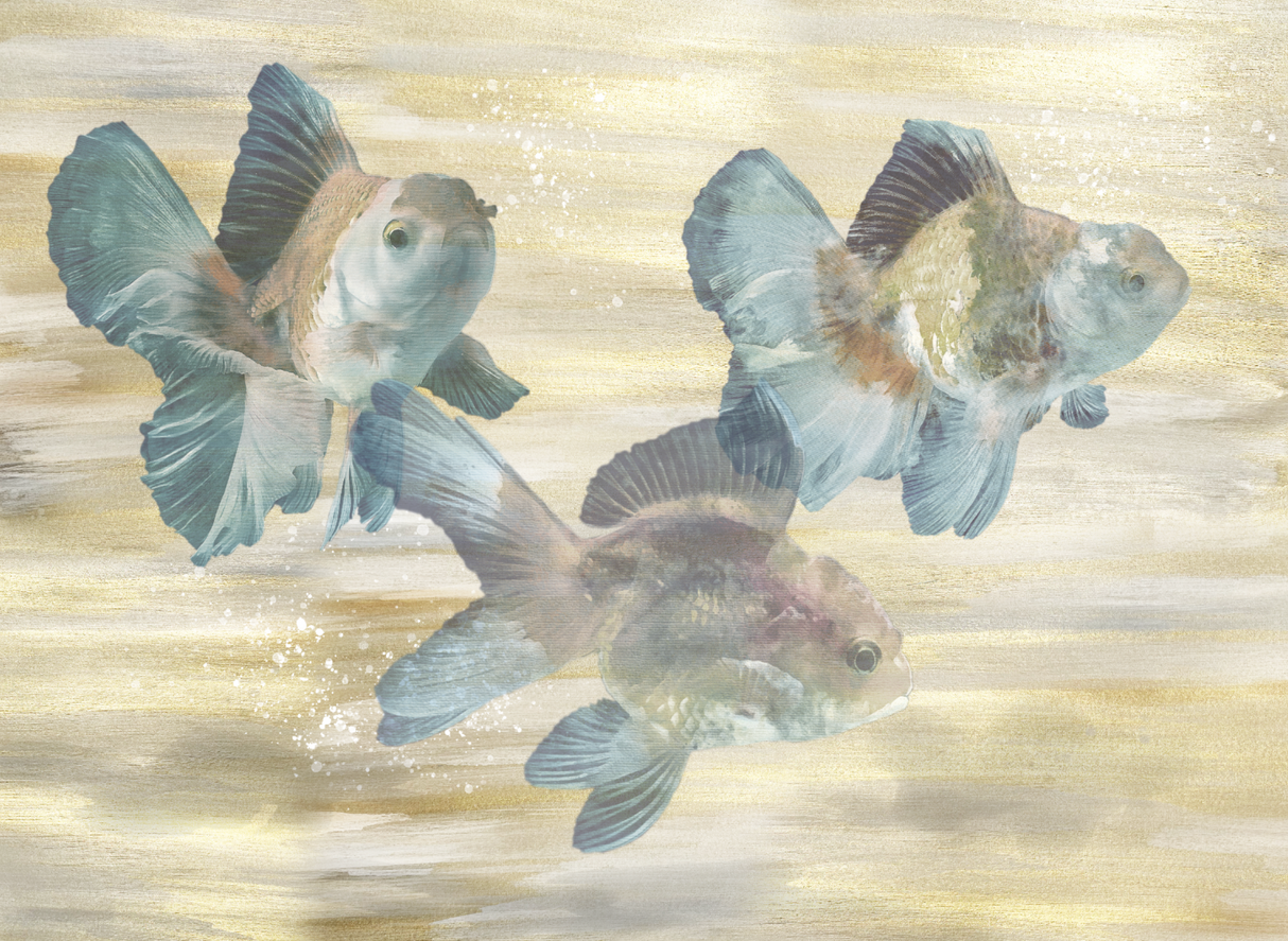 "Gold Fish" Wallpaper | Wallpaper Orchard | Blue & Gold Oversized Wallpaper Wall Mural
