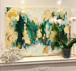 Original  Painting Canvas 30" Tall x 40" wide covered in high gloss resin Green Landscape Abstract