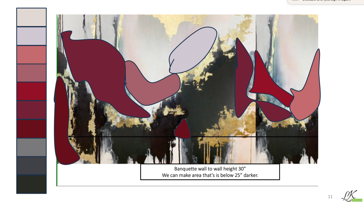 Custom "Speakeasy" Wallpaper adding shades of burgundy as specified in proof 105" tall x 160" wide