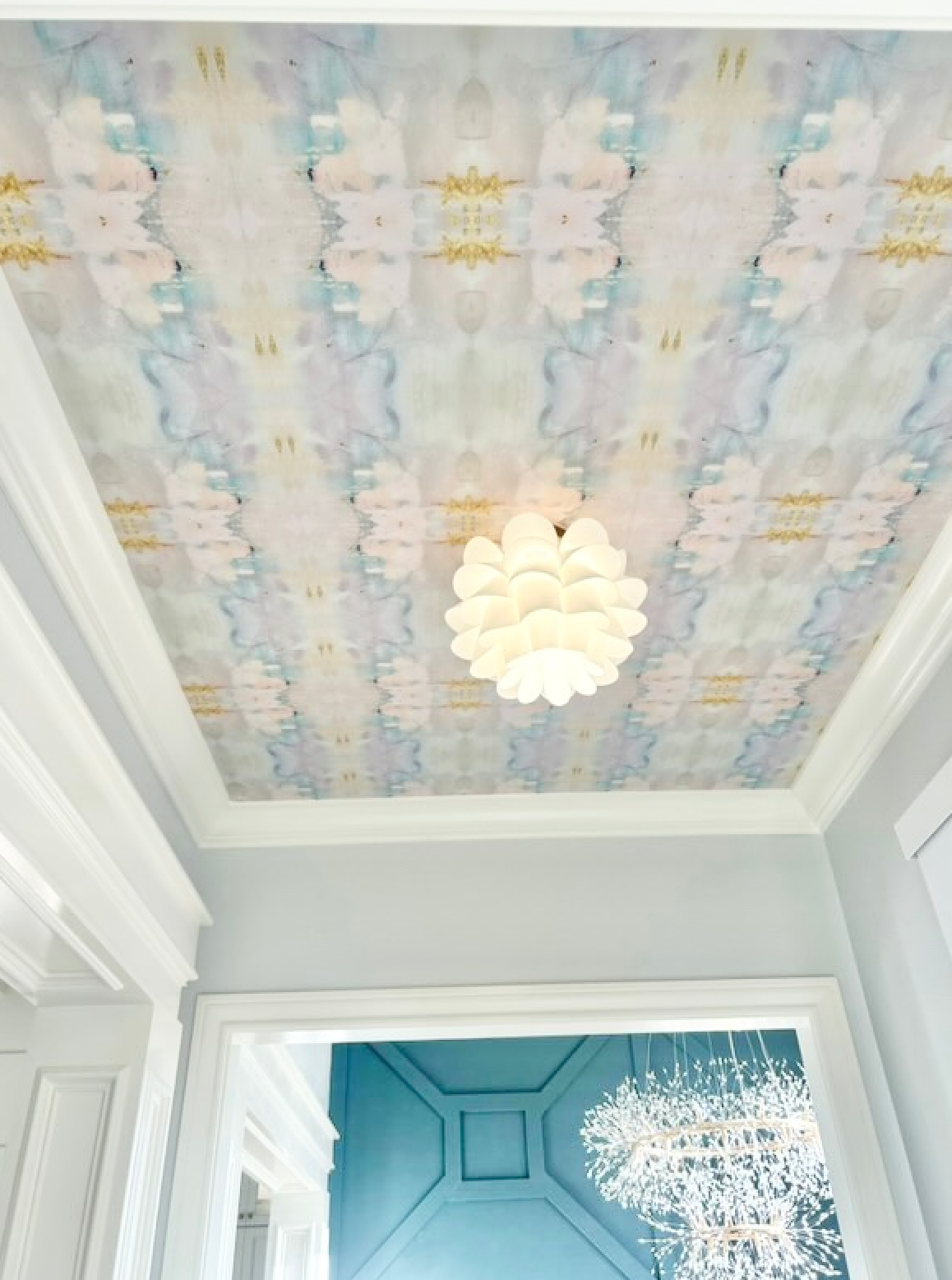 Vivian Ferne Cotton Candy Repeat Wallpaper, Vivian ferne wallpaper, Ceiling wallpaper, Powder room wallpaper, Pastel interior, Pastel wallpaper, Nursery wallpaper, home office wallpaper, vivian ferne review, vivian ferne