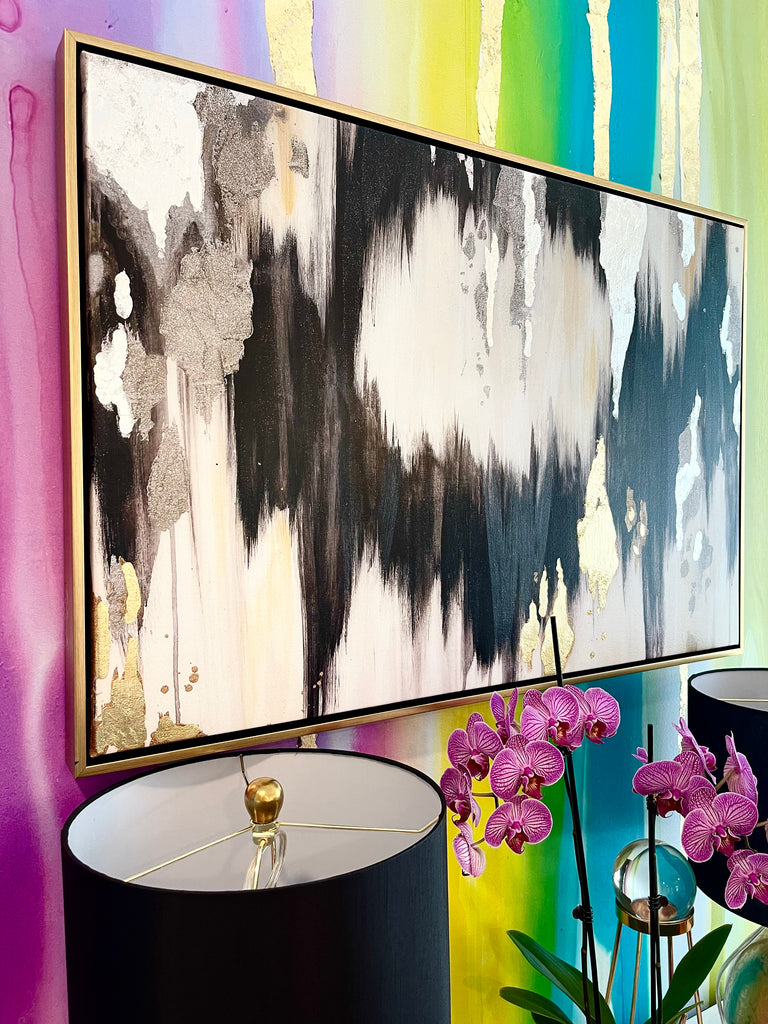 "Black Geode" Canvas Print 24" Tall x 36" wide with Gold Floater Frame