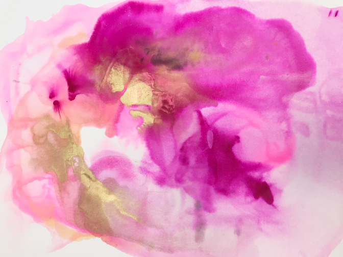 large scale designer pink, orange and white wall mural