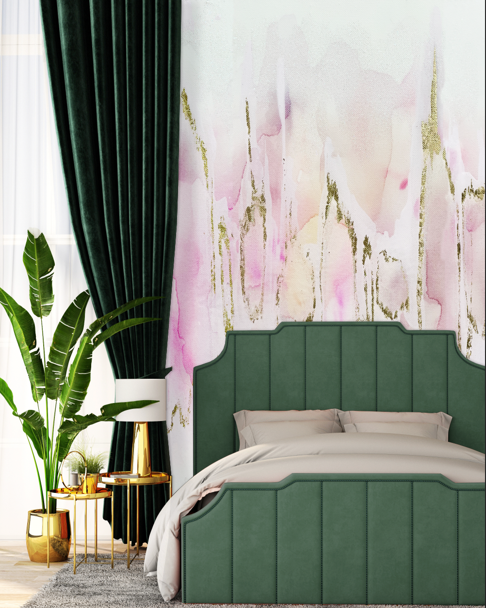 Bedroom pink abstract accent wall