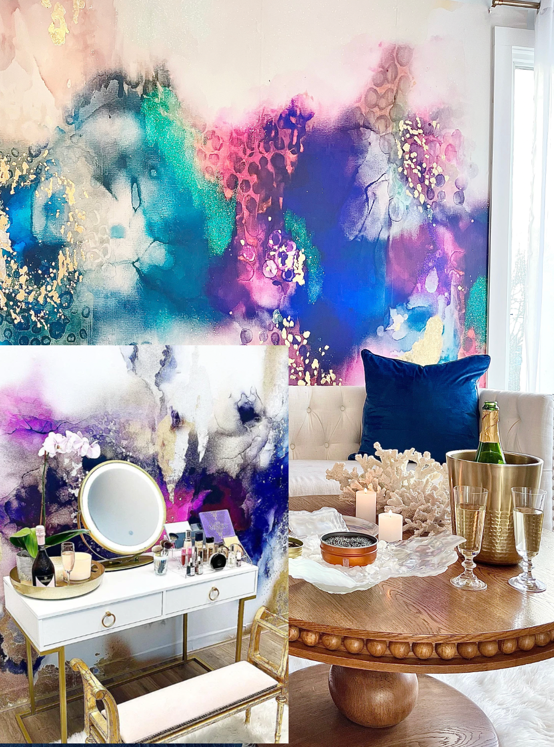 Custom "Black Pearl" 8' tall x 19.5' wide & Raspberry Shadow 5 foot tall x 8 foot wide Peel & Stick