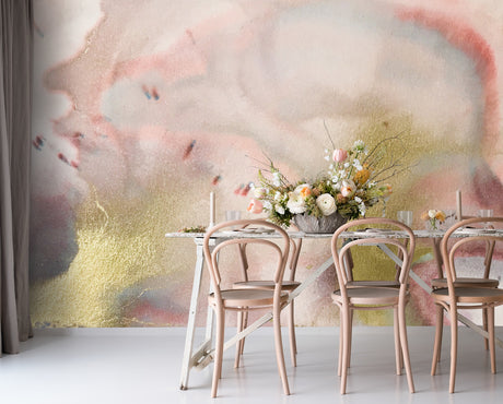 Vivian Ferne Oversized Wall Mural, Wallpaper, Wallpaper Wall Mural, Oversized Wallpaper Wall Mural, Vibrant Wallpaper, Vibrant Wall Mural, Maximalist Wall Mural, Vibrant Wall Art, Nursery Wallpaper, Office Wallpaper, Living Room Wallpaper, Gold Accent Wall, Rose Gold Wall Mural, Rose Gold Wallpaper, Blush Accent Wall, Blush Wallpaper, Blush Wall Mural, Pink Dining Room, Pink Dining Chairs, Pink Dining Table, Blush Bouquet