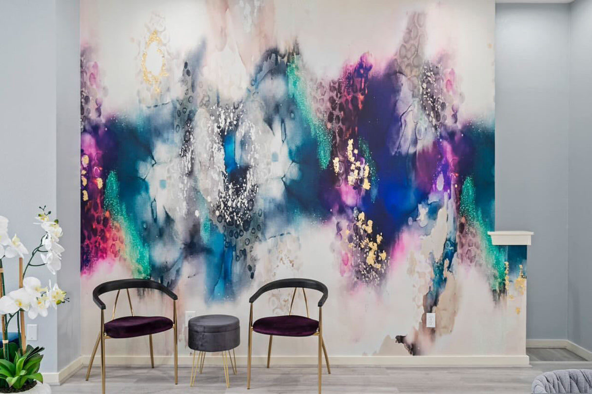 Custom "Black Pearl" 8' tall x 19.5' wide & Raspberry Shadow 5 foot tall x 8 foot wide Peel & Stick