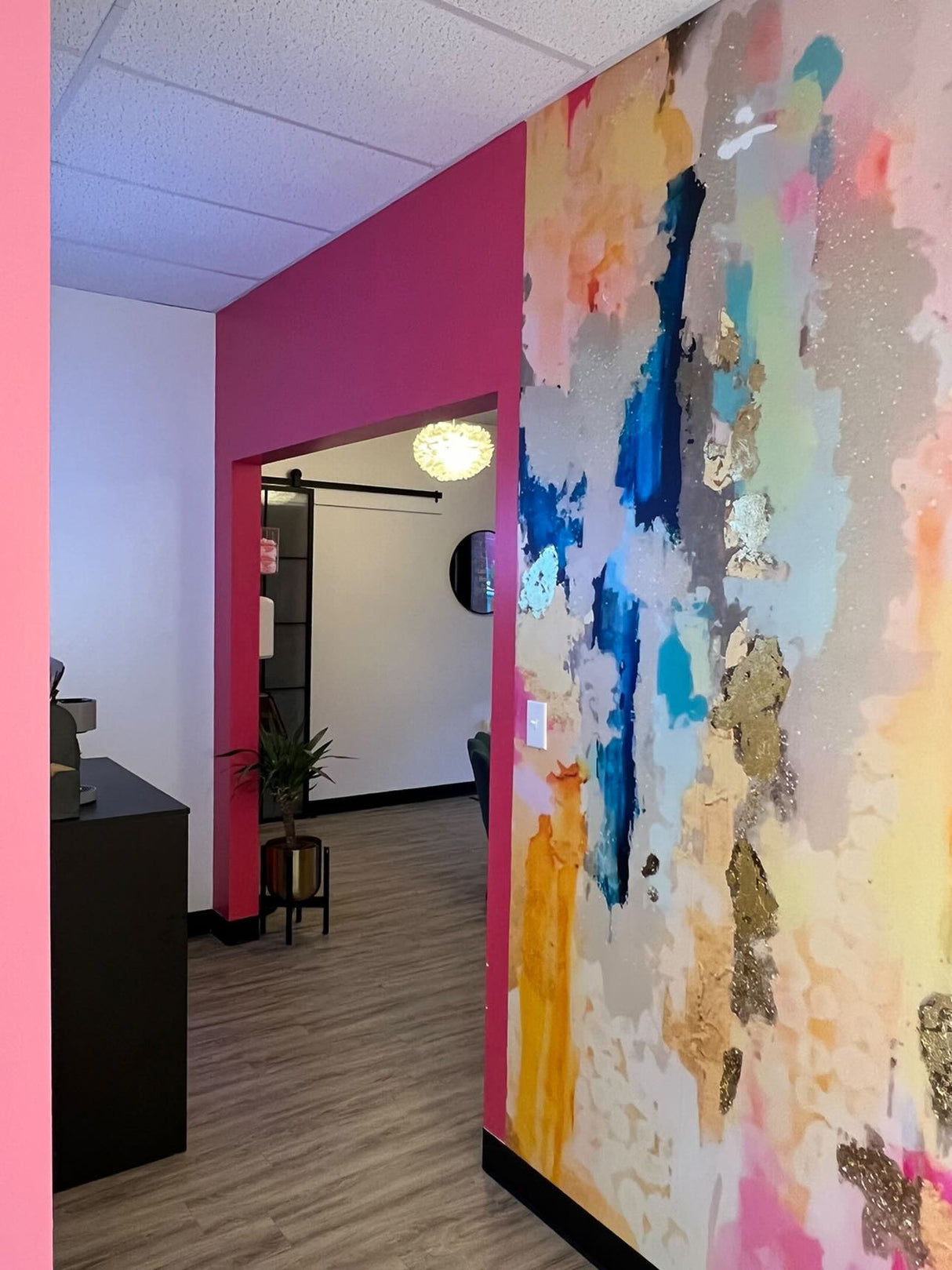 Custom "Coronado" Oversized Wall Mural three sections left of door 8” wide above door is 6ft wide by 25" tall right of door 4” peel & stick