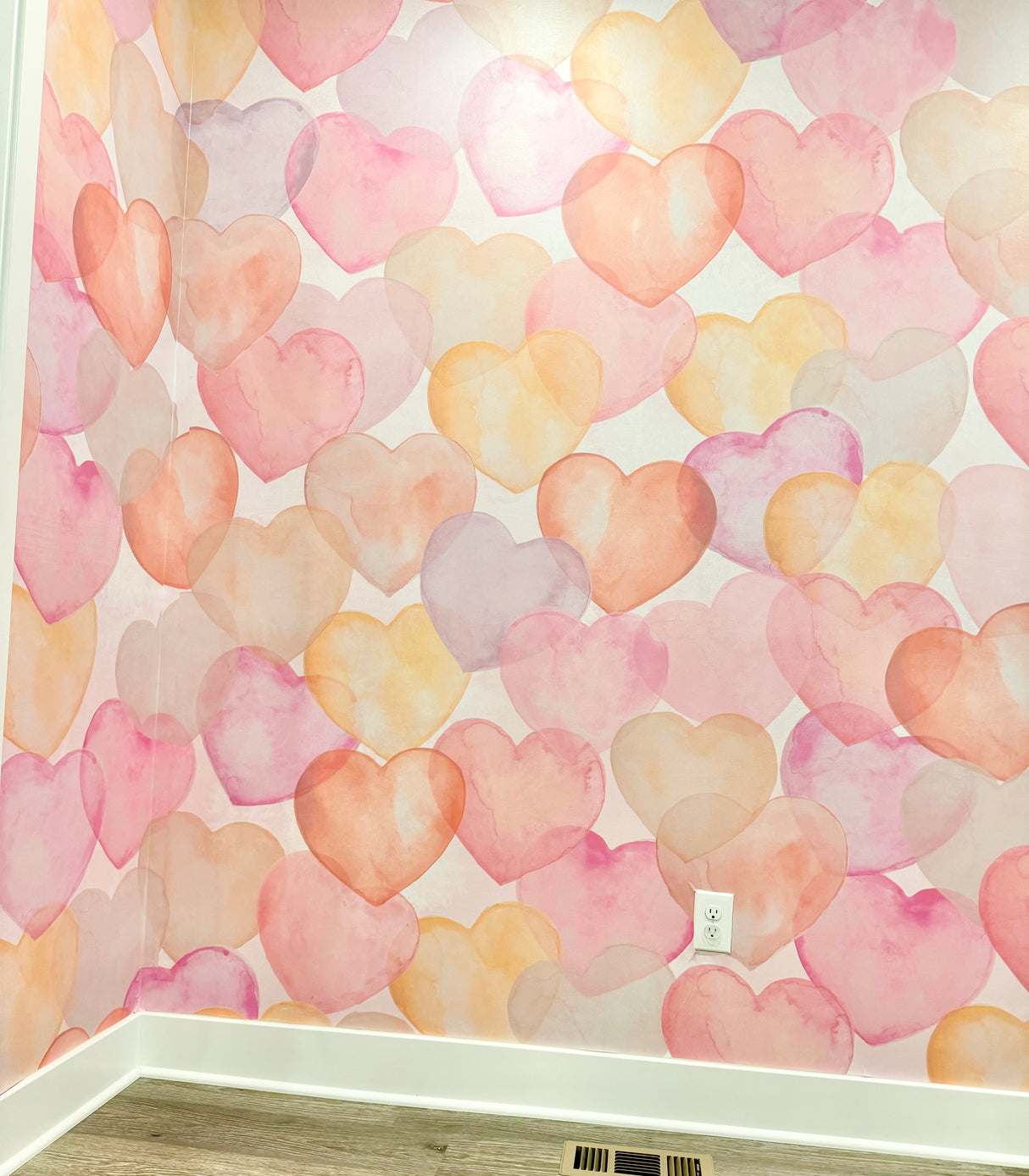 "Watercolor Hearts" Wallpaper Wall Mural by Vivian Ferne