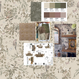 "Cypress" Oversized Wallpaper Mural & "Botanical" Wallpaper French Luxe each design printed 8' tall center wall 35'2" & two side walls each 4' 10" wide