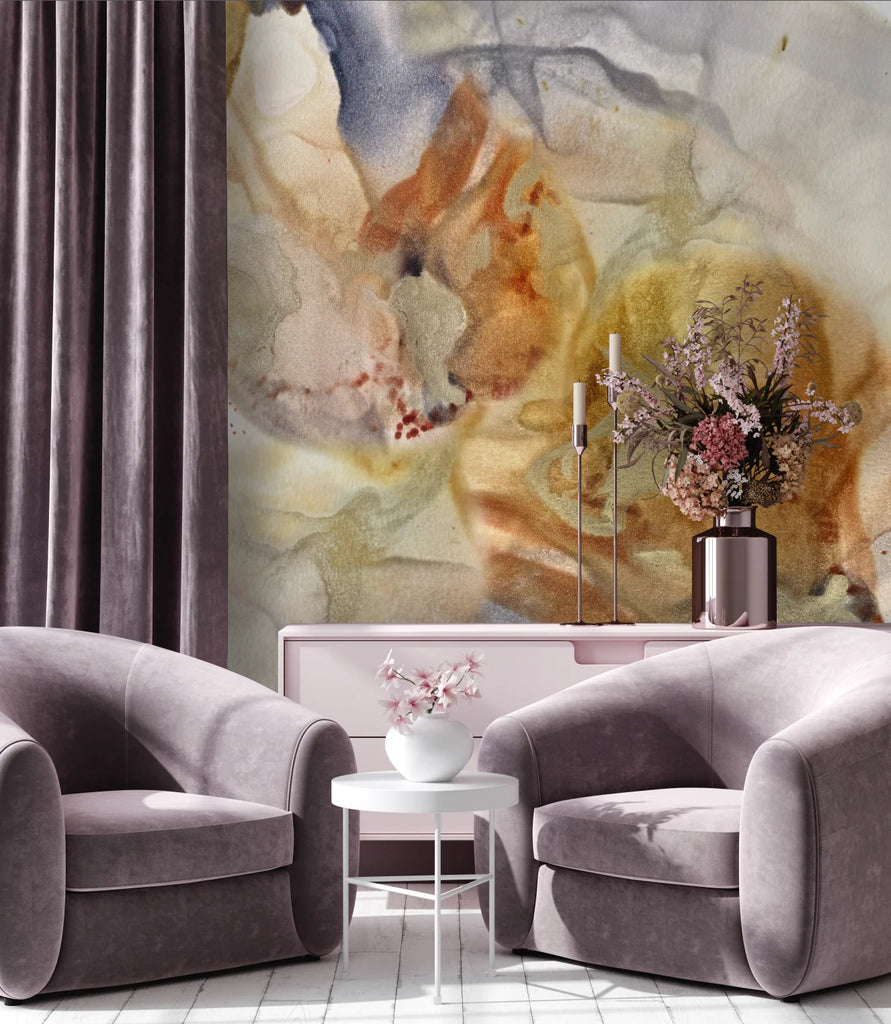 Rejuvenate your living room or hotel lobby space with a masterful piece of abstract wall art. This large scale interior wallpaper design is inspired by the original abstract painting by famous painter, Frances Katz. This wallpaper is available in prepasted, peel and stick and canvas material.