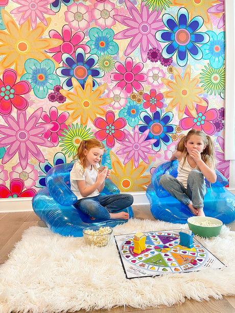 Custom Wallpaper - "Rainbow Flower Power" - 8' 2" Tall x 5' 8" Wide - Prepasted