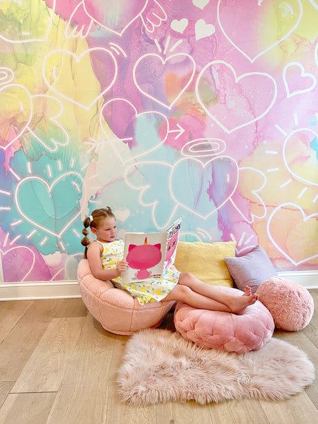 Vivian Ferne Oversized Wall Mural, Wallpaper, Kids Wallpaper, Vibrant Wallpaper, Vibrant Wall Mural, Kids Wall Mural, Kids Wall Art, Nursery Wallpaper, Kids Bedroom Wallpaper, Kids Room Wallpaper, Bedroom Wallpaper, Bathroom Wallpaper, Teen Wallpaper, Teen Bedroom, Abstract Wallpaper, Heart Decal, Reading Room