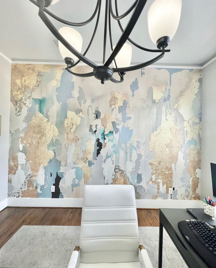 Custom "Emily" Wallpaper | Blue, Cream, Gray Design | Oversized Wall Mural By Vivian Ferne 98” wide x 90” tall