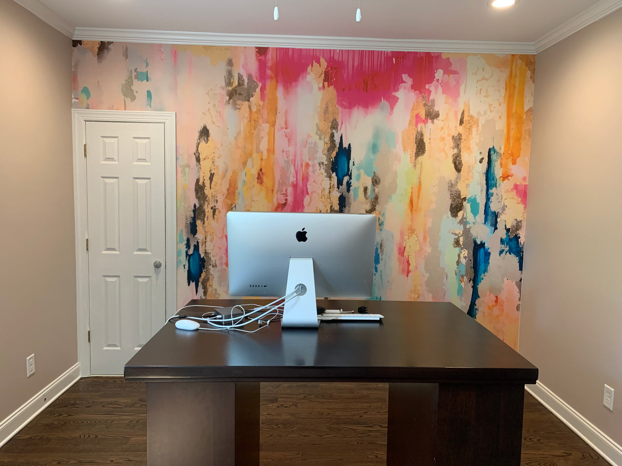 Vivian Ferne coronado wallpaper, Coronado wallpaper, vivian ferne review, pink office, home office wallpaper,  bright interior, colorful interior design, pink aesthetic wallpaper, teen room design, teen room wallpaper