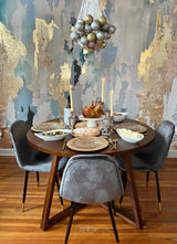 Custom  "Emily" Wallpaper | Blue, Cream Each side: 53 tall 22 wide Back wall: 53 tall 72 wide