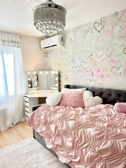 "Blush Heart Flutter" Girl's Bedroom Wallpaper