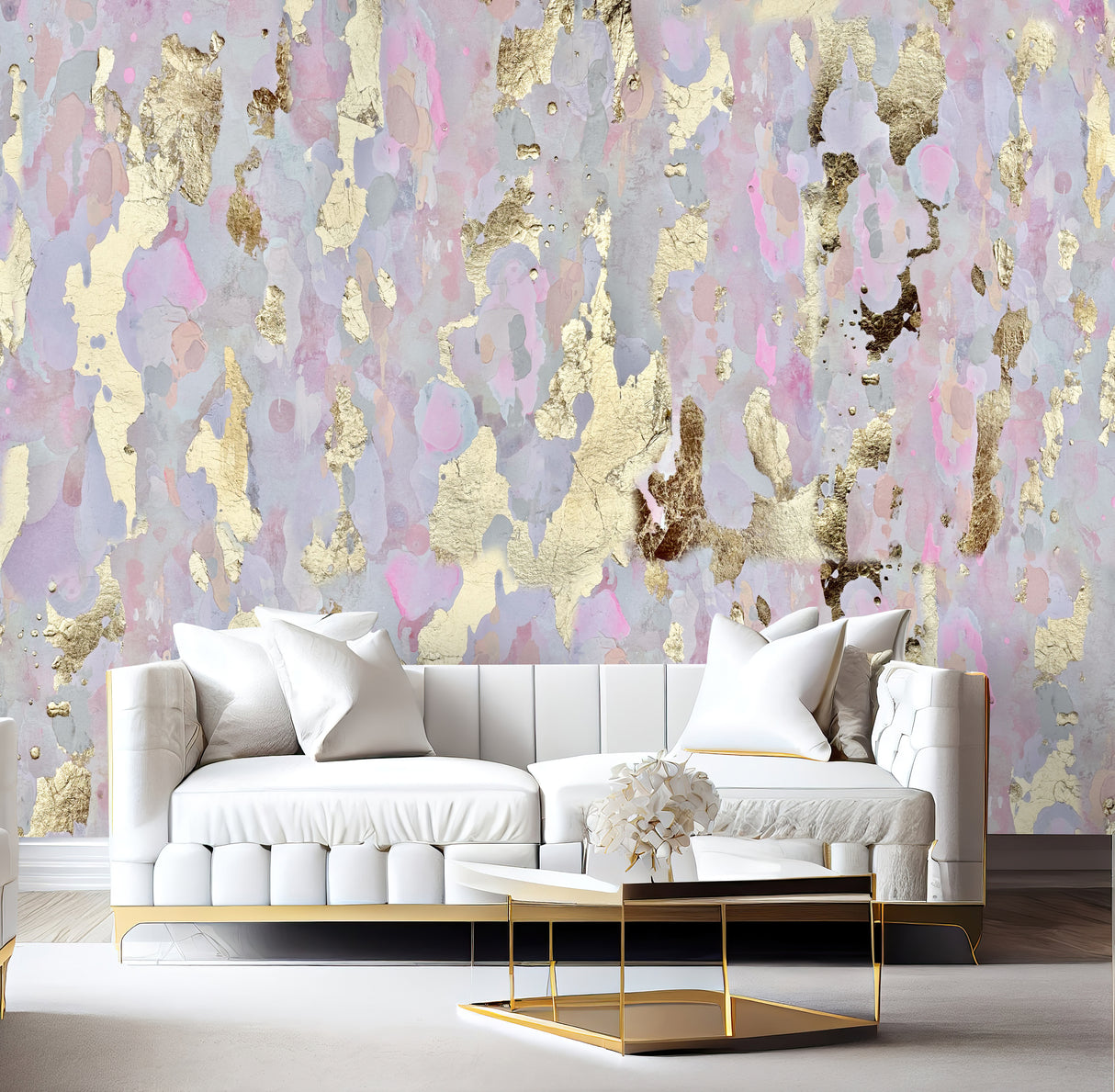 "Brunch Punch" Blush and Gold Vivian Ferne Wallpaper Wall Mural