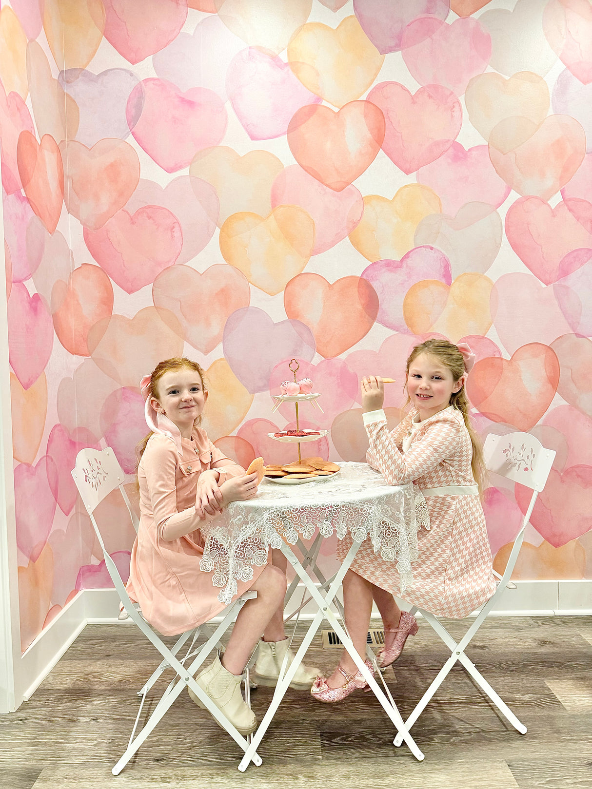 "Watercolor Hearts" Wallpaper Wall Mural by Vivian Ferne