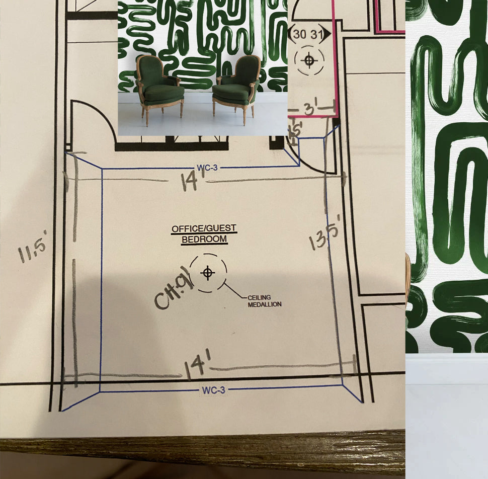 Two additional panels, one to the left of panel #1 and one to the right of #30 Emerald Green Brushstroke Oversized Wall Murals As per Attached plans