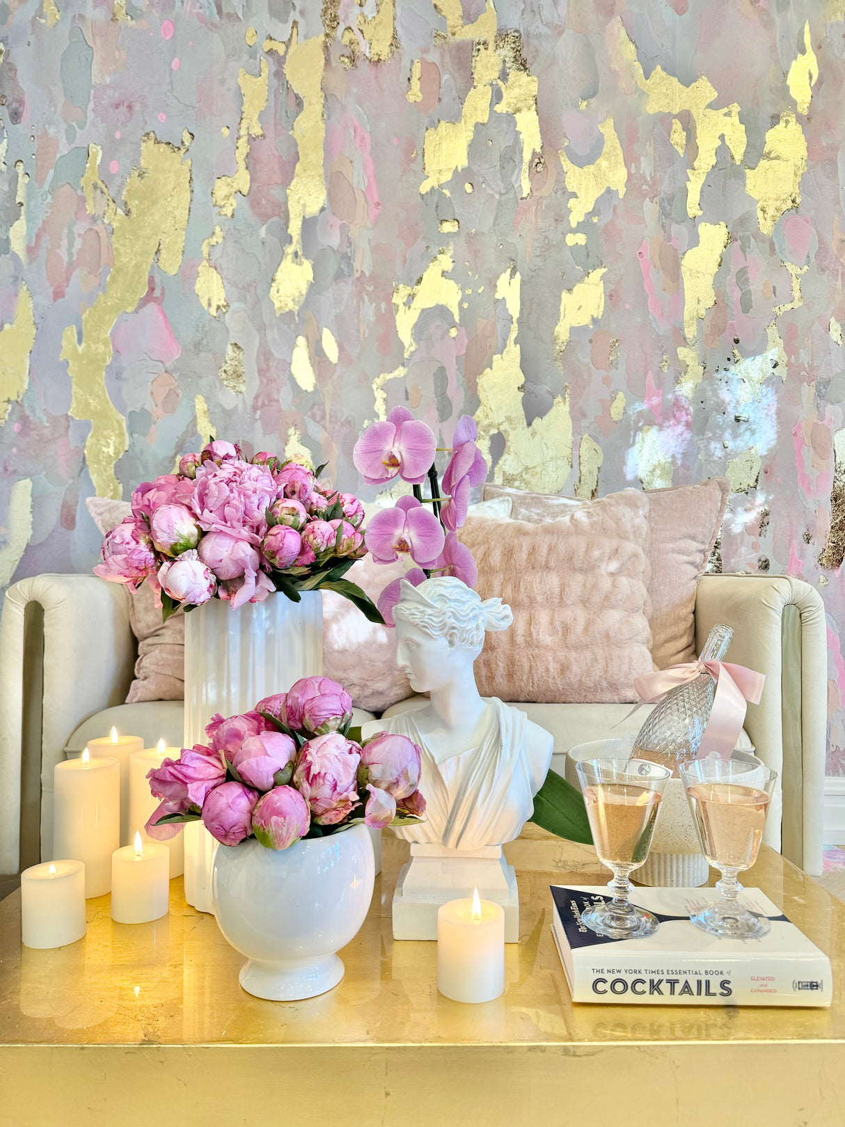 "Brunch Punch" Blush and Gold Vivian Ferne Wallpaper Wall Mural