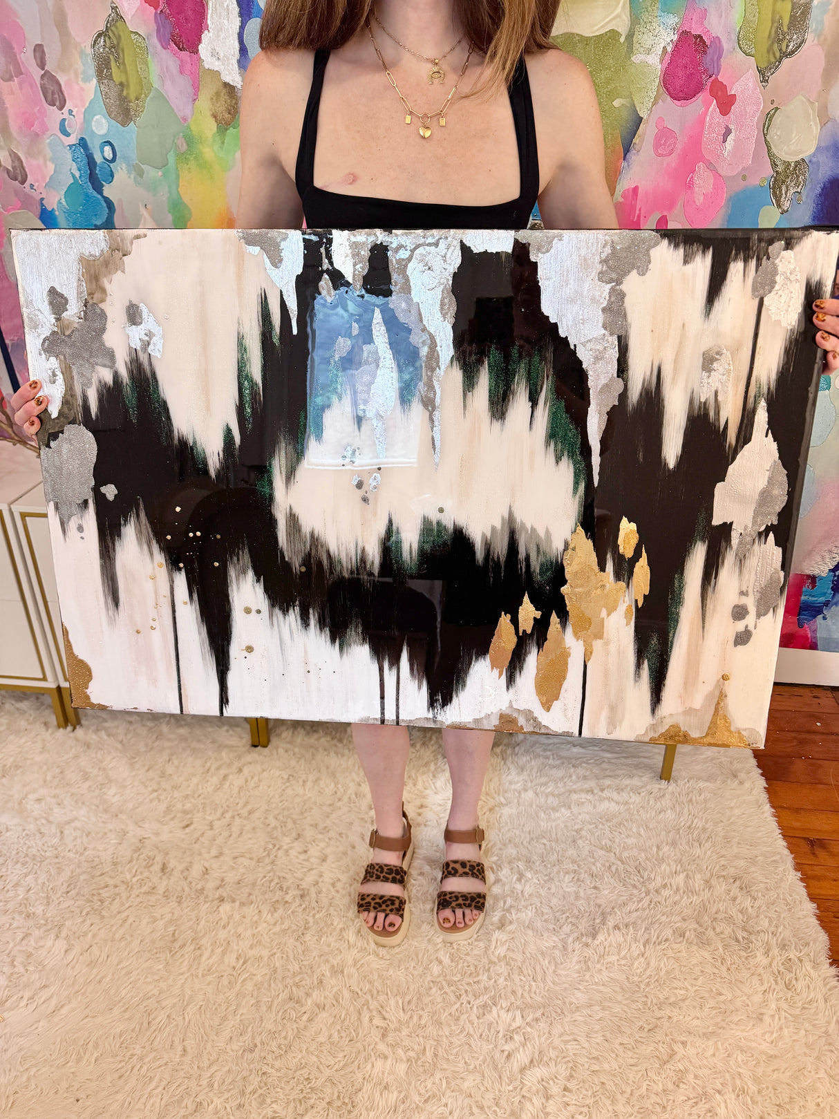 Original  Painting “Black Geode” Canvas 24" Tall x 36" wide covered in high gloss resin