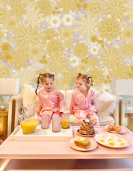 Kids "Lavender and Yellow Flower Power" Oversized Wall Mural