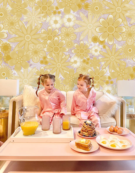 Kids "Light Yellow Flower Power" Oversized Wall Mural