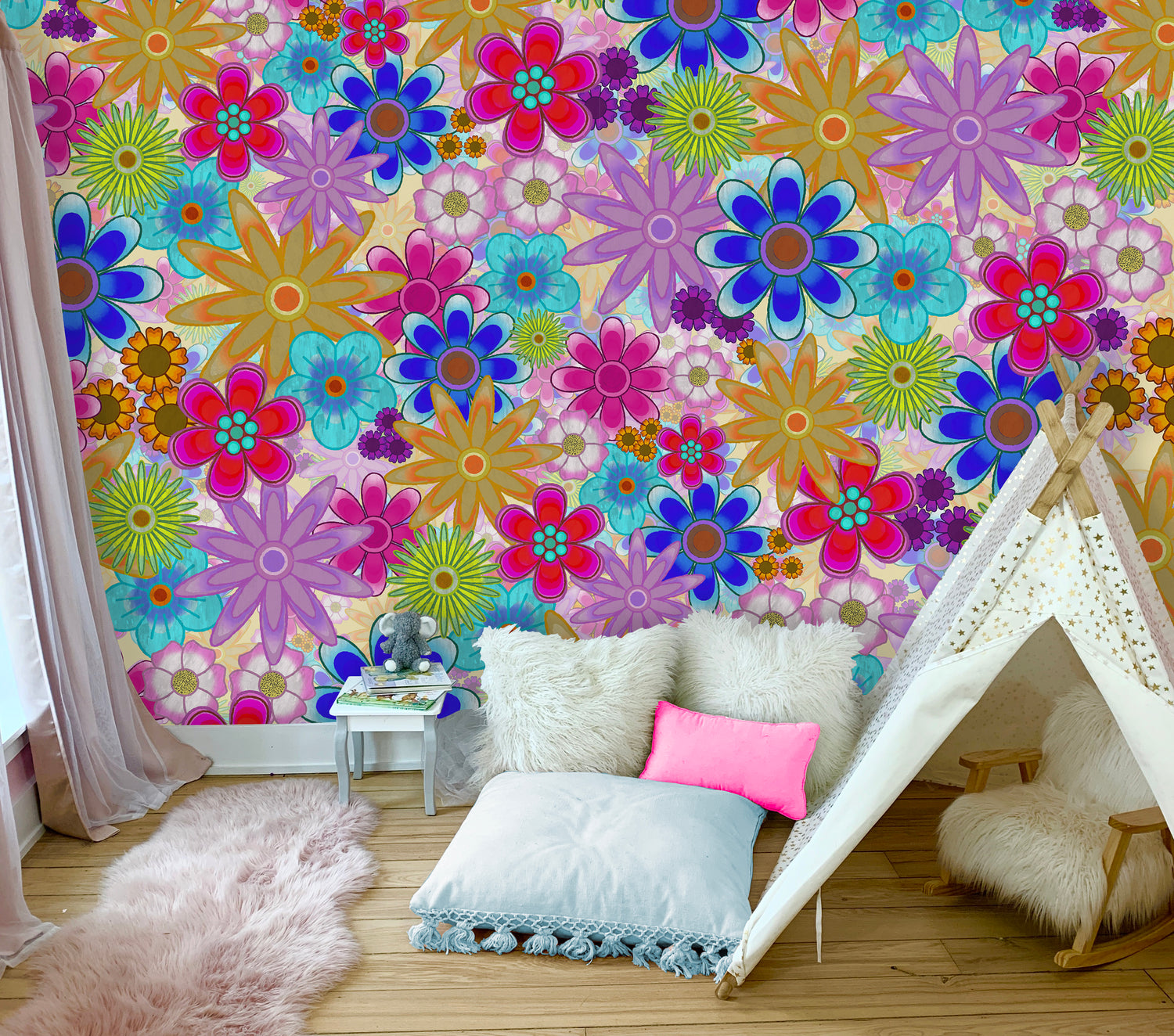 Floral Wallpaper, Vivian Ferne Oversized Wall Mural, Kids Rainbow Decal, Wallpaper Orchard, Traditional Wallpaper, Bold Wall Mural, Minimalist Wallpaper, Modern Wallpaper, Vibrant Wall Art, Nursery Wallpaper, Office Wallpaper, Living Room Wallpaper, Bedroom Wallpaper, Bathroom Wallpaper, Gold Accent Wall, Gold Wallpaper, Silver Accent Wall, Vibrant Wallpaper, Vibrant Wall Mural, Maximalist Wall Mural