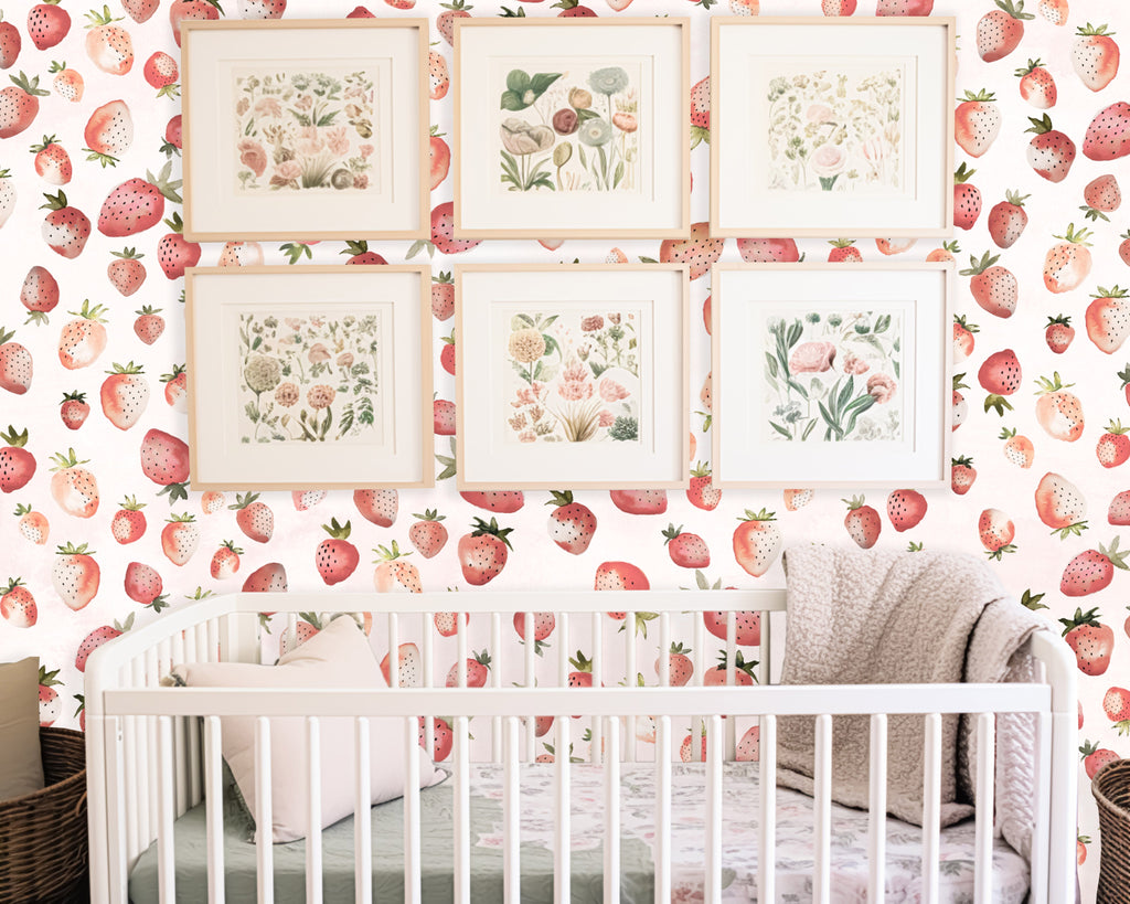 vivian ferne review, vintage floral wallpaper, strawberry wallpaper, straberry decor, farmhouse wallpaper, farmhouse decor, farmhouse kitchen, strawberry art, strawberry jam art