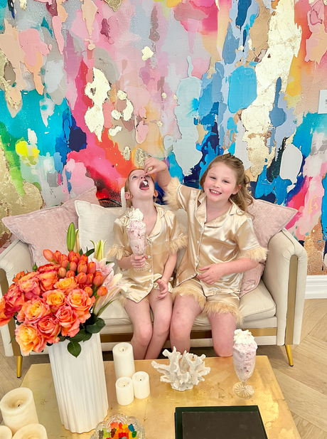 vivian ferne sprinkles mural, vivian ferne review, vivian ferne colorful wallpaper, colorful wallpaper, vivian ferne sprinkles mural, sprinkles wallpaper, sprinkles mural, bakery design, cafe design, vivian ferne review, pink wallpaper, pink home office, glam room, glam room design, closet wallpaper