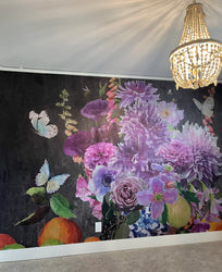Custom "Purple Bouquet" Oversized Wall Mural 119" W x 97" H with less fruit on bottom