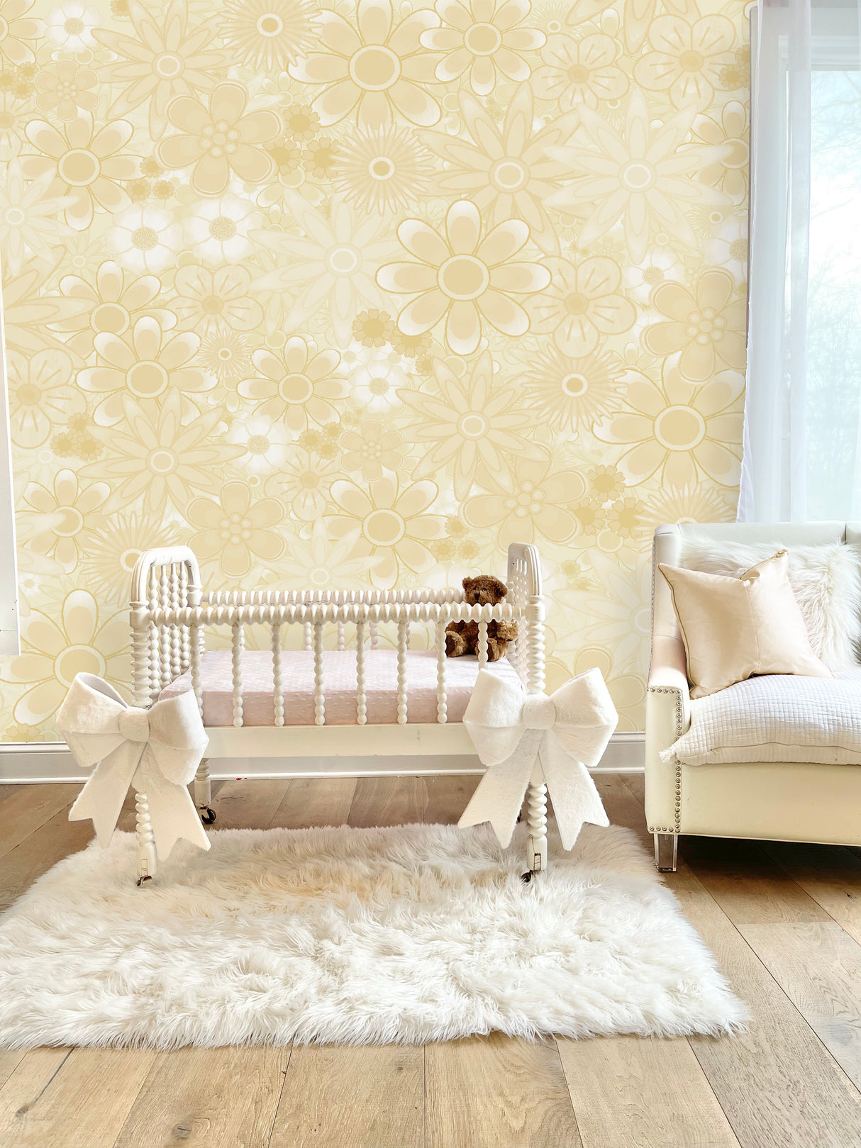 Kids "Light Yellow Flower Power" Oversized Wall Mural