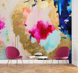 Make your living room interior design elevate to a new level with a large scale abstract wallpaper design from famous interior wallpaper designer, Fran Maass. 