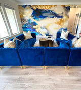 Customer installation that showcases the wallpaper design as a feature in this living room interior design theme/color palette.