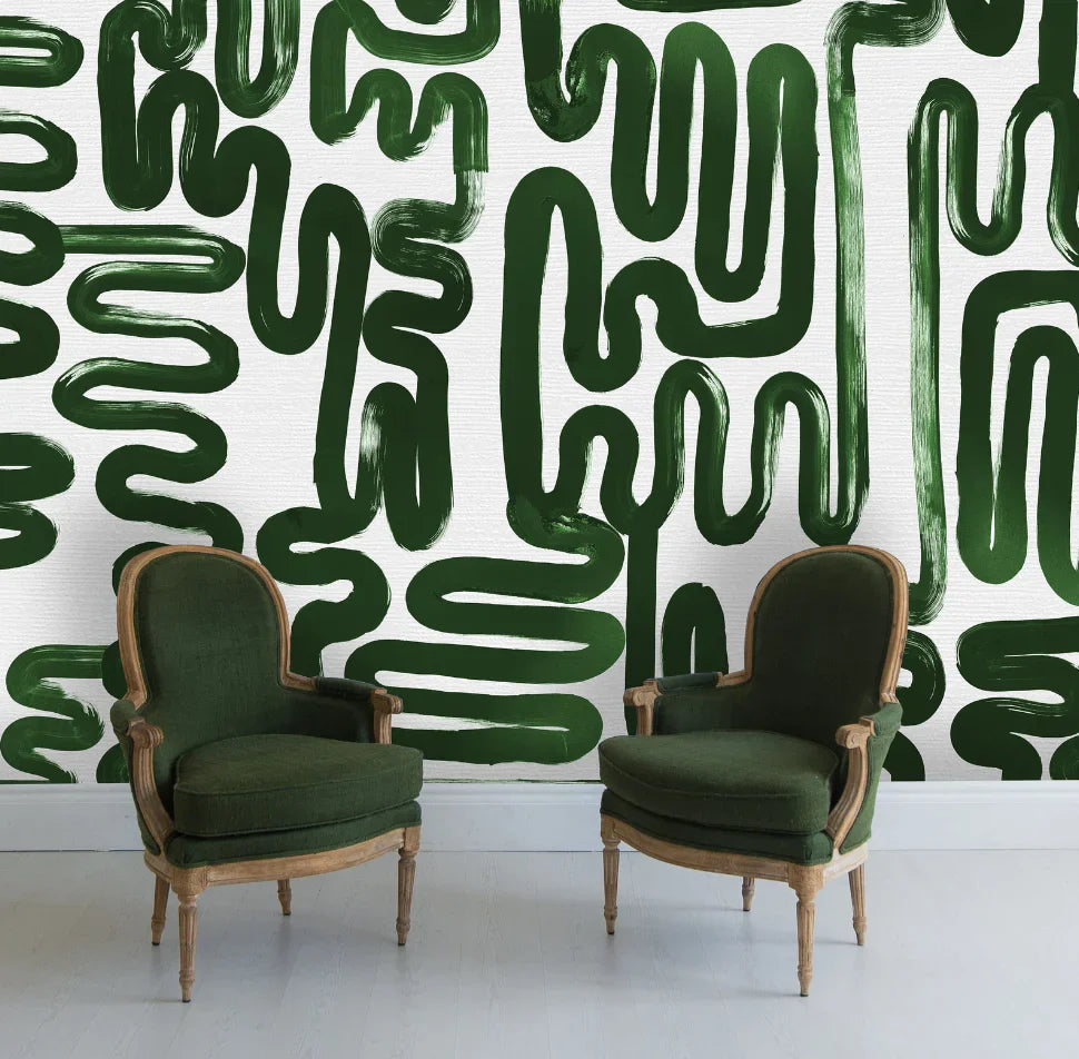 Custom Wallpaper - "Emerald Green Brushstroke" - 5' Tall x 3' Wide - Peel & Stick