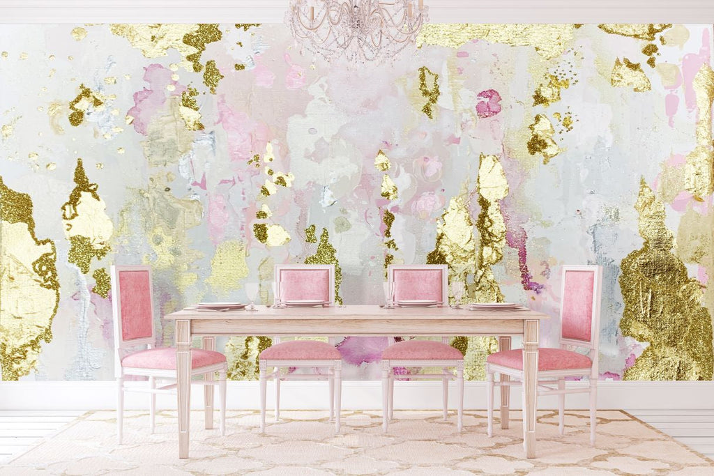 Vivian Ferne abstract pink wall mural for sale with real gold
