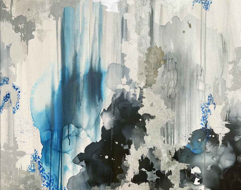 This original abstract painting was completed by famous abstract artist, Fran Maass to create a large scale wallpaper for any interior space. Living rooms, spas, salons and hotels use these abstract wallpaper designs to add depth, texture and unique color interior spaces.