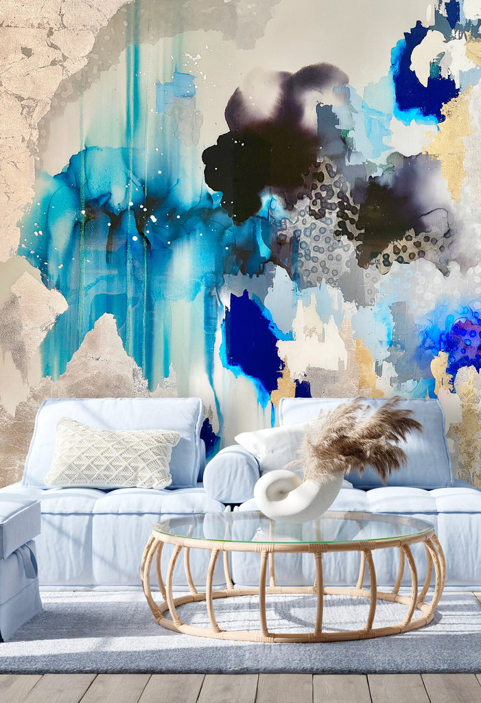 Custom "Indigo Cloud" 10' Tall x 24' Wide (gold & silver leaf)