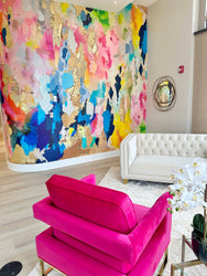 medspa design, colorful accent wall, wallpaper accent wall, nursery decor, nursery design, girls nursery, boutique design