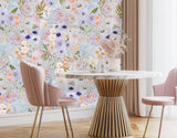 dining room wallpaper, floral wallpaper, vivian ferne wallpaper, pink dining room, pink living room, nursery wallpaper, abstract flower painting, peony wallpaper, peony bouquet, vivian ferne reviews, girls nursery, boutique design, restaurant design, dorm room decor