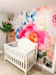 Vivian Ferne Tea Party, Vivian Ferne Wallpaper, Floral Girls Nursery, Girls Room Decor, Abstract Floral Painting, Blueberry Glitter Art