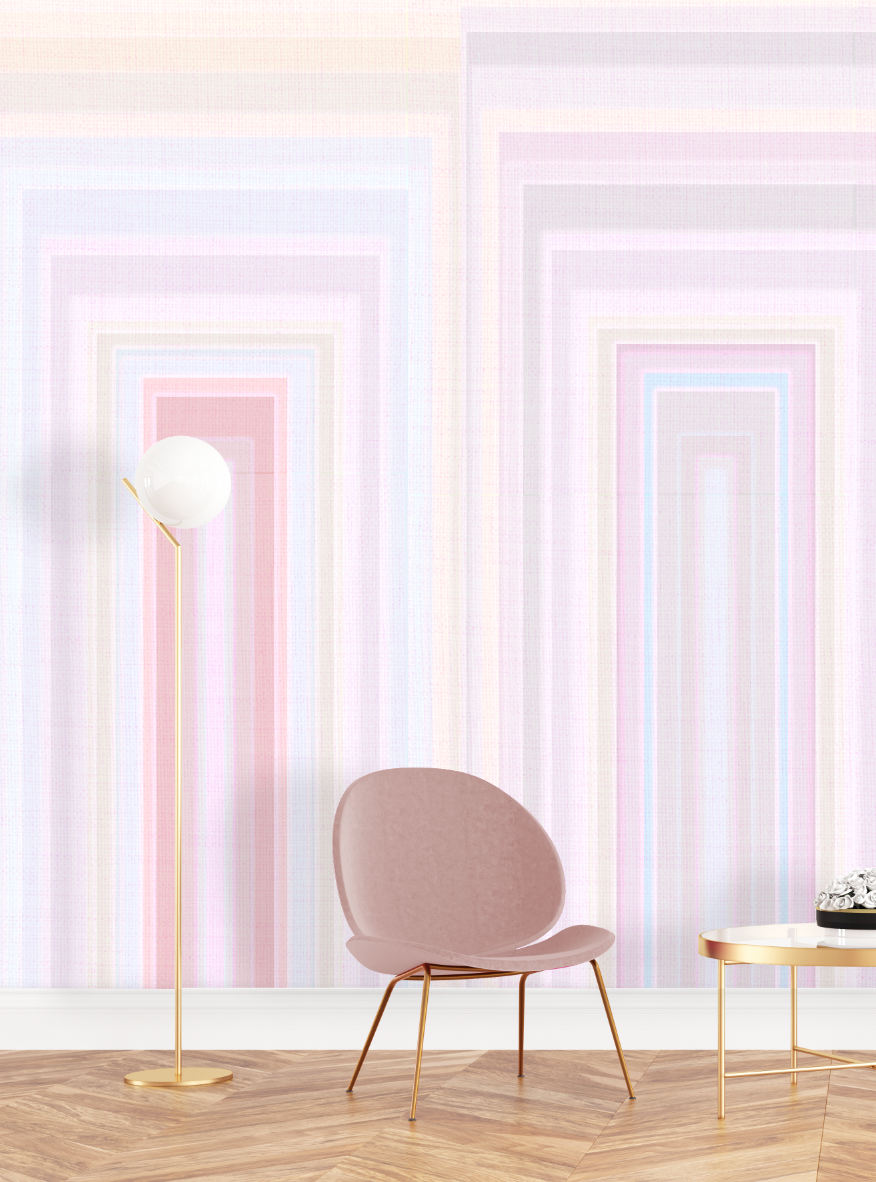 Vivian Ferne Oversized Wall Mural, Wallpaper, Wallpaper Wall Mural, Oversized Wallpaper Wall Mural, Vibrant Wallpaper, Vibrant Wall Mural, Maximalist Wall Mural, Vibrant Wall Art, Nursery Wallpaper, Office Wallpaper, Living Room Wallpaper, Gold Accent Wall, Pastel Wallpaper, Pastel Wall Mural, Pink Pastel, Pink Chair, Accent Chair, Gold Table, Gold Accent Table, Gold Lamp